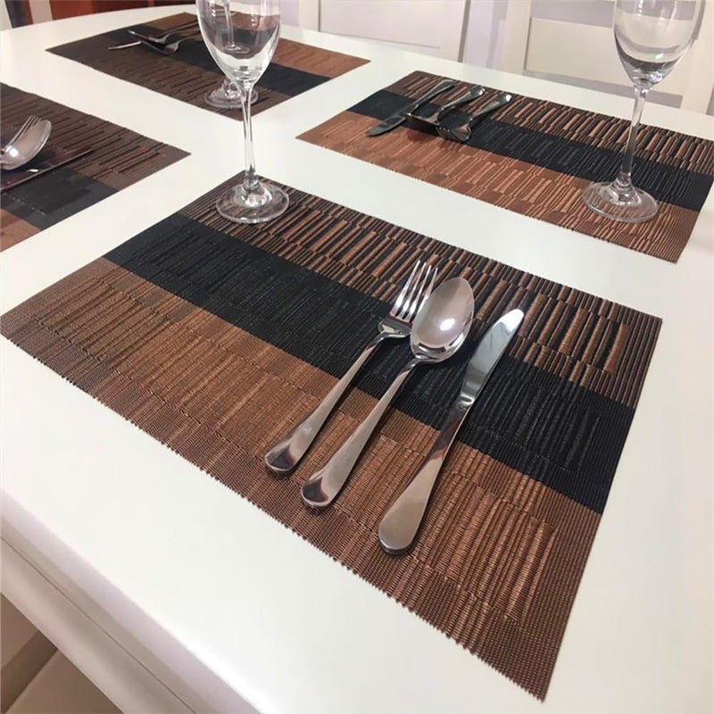 PIGCHCY Placemats,Durable Placemats for Dining Table,Washable Woven Vinyl Kitchen Placemats Set of 4 (Brown) - Image 4